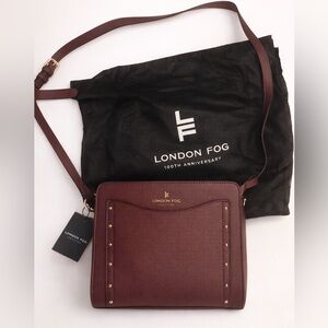 London Fog Plum Leather Crossbody Messenger Bag - New with tags